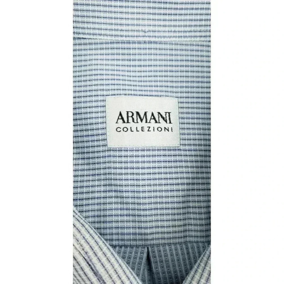 Armani Collezioni 16/41/L Men's Miniature Blue White Stripe Pattern Long Sleeve - Picture 5 of 11